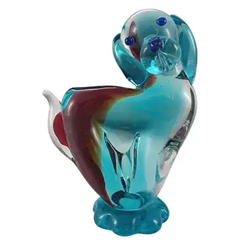 (image for) Ferro & Lazzarini Murano Blue & Red Glass Dog Sculpture