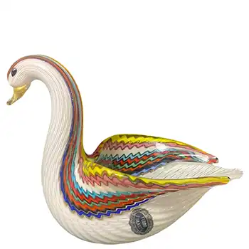 (image for) Ferro Italarts Murano Filigrana & Aventurine Glass Swan Bowl - Labelled