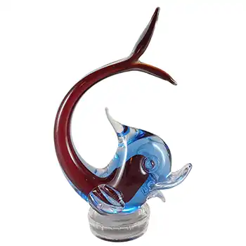 (image for) Murano Venetian Red & Blue Sommerso Glass Fish Sculpture