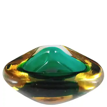 (image for) Murano Geode Green & Amber Sommerso Glass Triangle Bowl