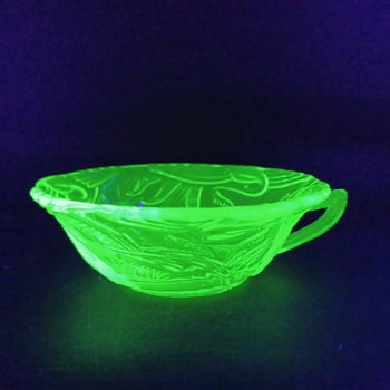 (image for) Art Deco 1930's Uranium Green Glass Heron Bird Bowl