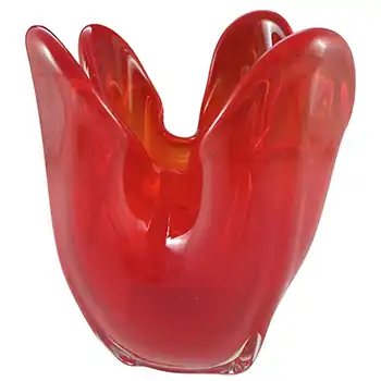 (image for) Iwatsu Japanese Vintage Red Cased Glass Lobed Vase