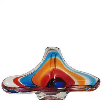 (image for) Iwatsu Japanese 'Hineri' Orange, Blue & Red Rainbow Glass Bowl