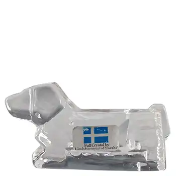 (image for) Lindshammar Swedish Glass Dog Sculpture / Knife Rest - Labelled