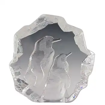 (image for) Mats Jonasson #3316 Glass Penguins Paperweight - Signed