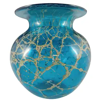 (image for) Mdina 'Blue Crizzle' Maltese Blue & Yellow Glass Ovoid Vase - Signed