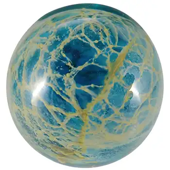 (image for) Mdina 'Blue Crizzle' Maltese Blue & Yellow Glass Paperweight - Signed