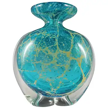 (image for) Mdina 'Blue Crizzle' Maltese Blue & Yellow Glass 'Side Stripe' Vase - Signed