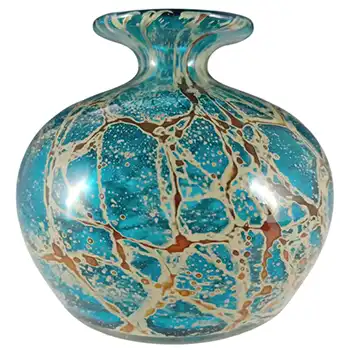 (image for) Mdina 'Blue Crizzle' Maltese Blue & Yellow Glass Vintage Vase - Signed