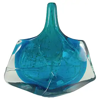 (image for) Mdina 'Blue Crizzle' Maltese Glass 'Fish' / 'Axe Head' Vase - Signed 1979