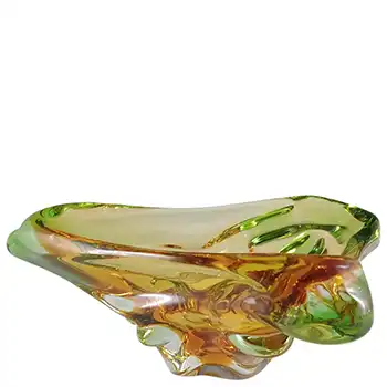 (image for) Mstisov Czech Amber & Green Glass 'Niagara' Bowl by Karel Zemek