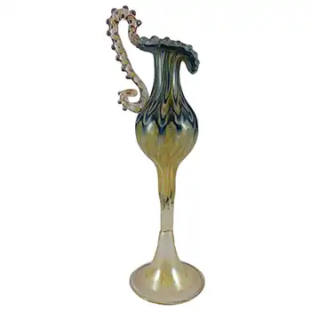(image for) Murano Blue & Yellow Glass Zanfirico Filigree Vase / Jug