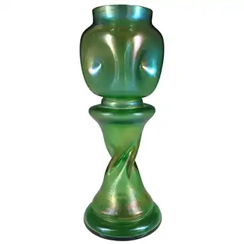 (image for) Welz Art Nouveau Antique Bohemian Iridescent Green Glass Vase