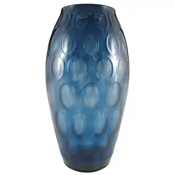 (image for) Borske Sklo or Empoli Vintage Blue Glass Optical 'Olives' Vase