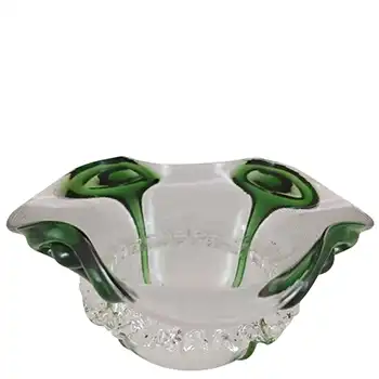 (image for) Richardson Victorian Green & Clear Glass Peacock Eye Trails / Cairngorm Bowl
