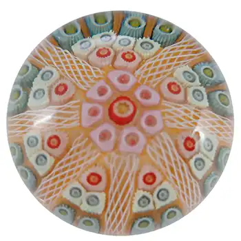 (image for) Strathearn #P8 Scottish Millefiori Lattice Orange Glass Paperweight