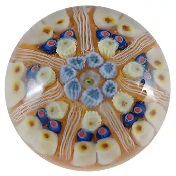 (image for) Strathearn #P8 Scottish Millefiori Lattice Orange Glass Paperweight