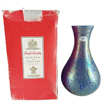 (image for) BOXED Royal Brierley Iridescent Blue Glass 'Studio' Vase