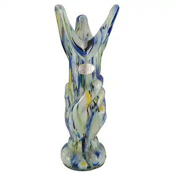 (image for) Romanian Retro White, Blue & Yellow Speckled Glass Vase