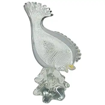 (image for) Murano? White & Clear Striped Glass Gold Leaf Fish Sculpture