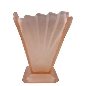 (image for) Sowerby Art Deco Frosted Pink Glass "Sunburst/Sunray" Vase