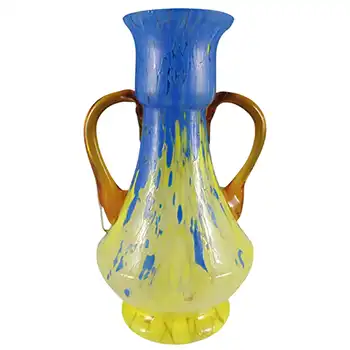 (image for) Czech Vintage Blue & Yellow Spatter Glass Vase