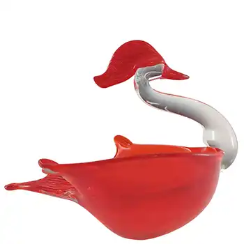 (image for) Japanese "Best Art Glass" Red & Clear Vintage Swan Bowl