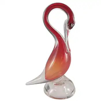 (image for) Murano Vintage Orangey Red Venetian Glass Swan Figurine
