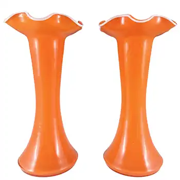 (image for) Welz Pair of Czech Art Deco Orange & White Tango Glass Vases