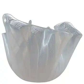 (image for) MARKED Venini Murano White Glass Zanfirico Fazzoletto Vase
