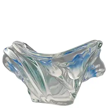 (image for) LABELLED Waltherglas Blue & Green German Glass Floral Bowl