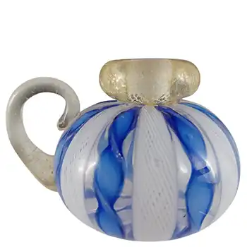 (image for) Murano Blue & White Glass Zanfirico Lattice Filigree Perfume Bottle