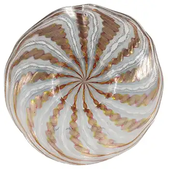 (image for) Salviati Murano White Zanfirico & Copper Aventurine Glass Plate