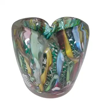 (image for) AVEM Murano Zanfirico Bizantino / Tutti Frutti Green Glass Small Vase