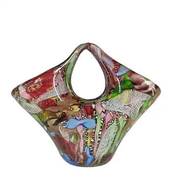 (image for) AVEM Murano Zanfirico Bizantino / Tutti Frutti Red Glass Vase / Basket