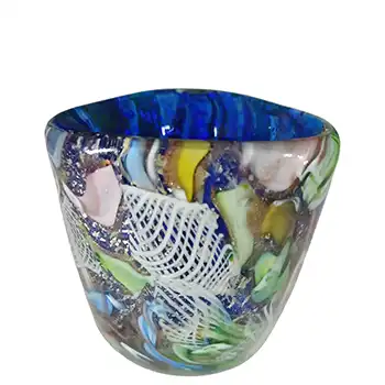(image for) AVEM Murano Zanfirico Bizantino / Tutti Frutti Blue Glass Small Vase