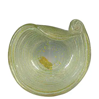 (image for) Barovier & Toso 'Graffito' Style Murano Gold Leaf Green Glass Bowl