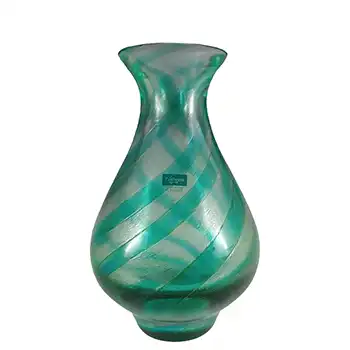 (image for) Caithness Vintage Green Glass 'Tartan Twist' Striped Vase