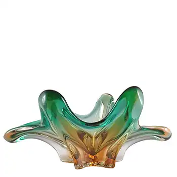 (image for) Cristallo Venezia CCC Murano Green & Amber Sommerso Glass Bowl