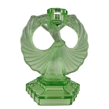 (image for) Art Deco Vintage Uranium Green Glass Lady Candlestick