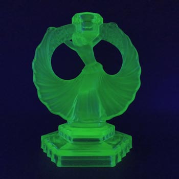 (image for) Art Deco Vintage Uranium Green Glass Lady Candlestick