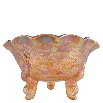 (image for) Sowerby #1544 1920's Iridescent Carnival Glass 'Dolphin' Bowl