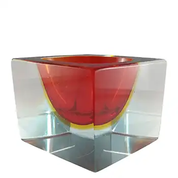 (image for) Murano Faceted Red, Amber & Blue Sommerso Glass Block Vase