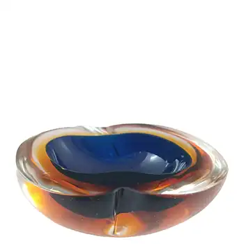 (image for) Murano Blue & Amber Sommerso Glass Vintage Geode Bowl