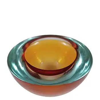 (image for) Murano Amber & Blue Sommerso Glass Circular Geode Bowl