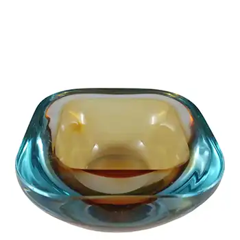 (image for) Murano Amber & Blue Sommerso Glass Square Geode Bowl