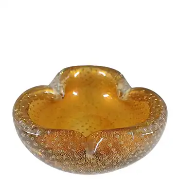(image for) Murano Gold Leaf & Bullicante Amber Glass Vintage Bowl