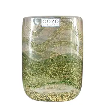 (image for) SIGNED Gozo Maltese Green Gold Leaf Glass 'Verdi' Vase