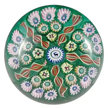 (image for) LABELLED John Deacons Green Glass Millefiori Stag Paperweight