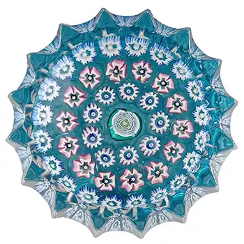 (image for) John Deacons Blue Glass Millefiori Cascading Rose Star Paperweight
